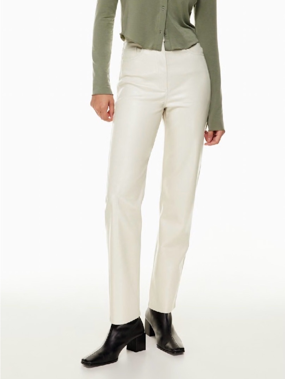 Aritzia Wilfred Cream and White Leather-Trim Top with Brand Label